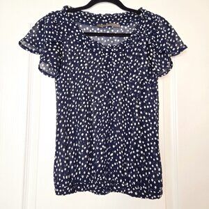 Y2K Zara Basic Dark Blue And White Polka Dot Blouse, S